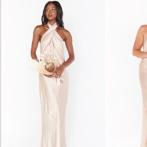 Jasmine Halter Maxi Dress - champagne luxe satin